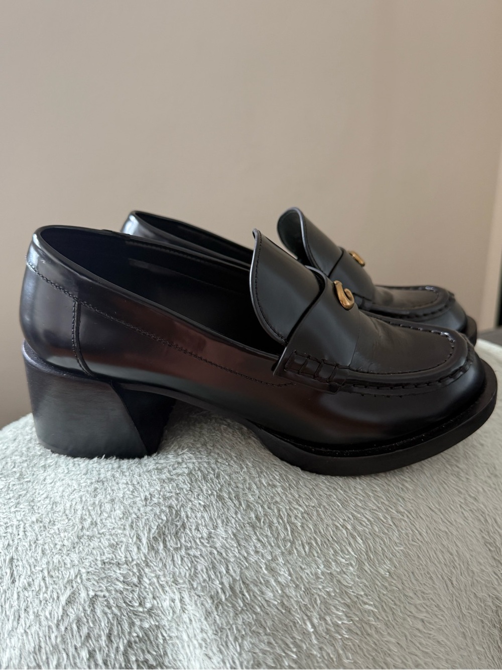 Coach Black Leather Penny Loafers with Gold Hardware - Picture 3 of 9